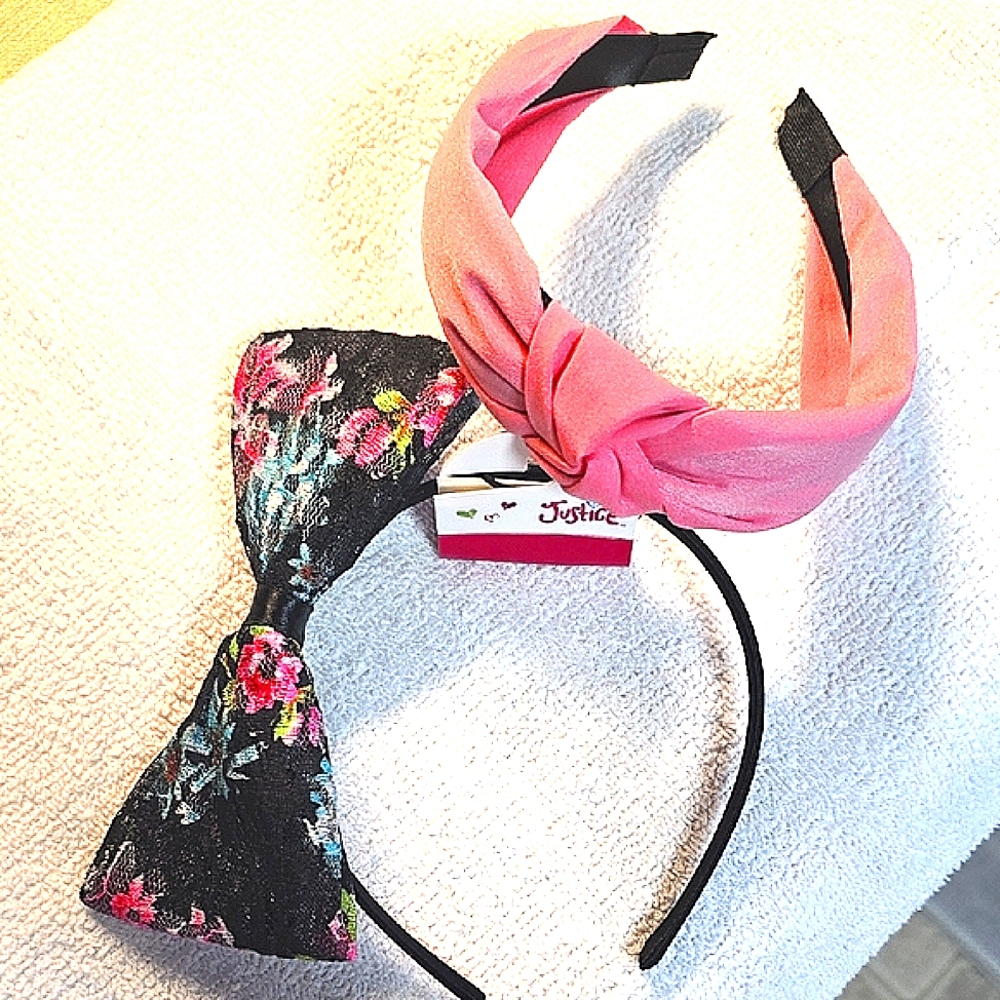 Justice Black Floral and Pink Headband Set